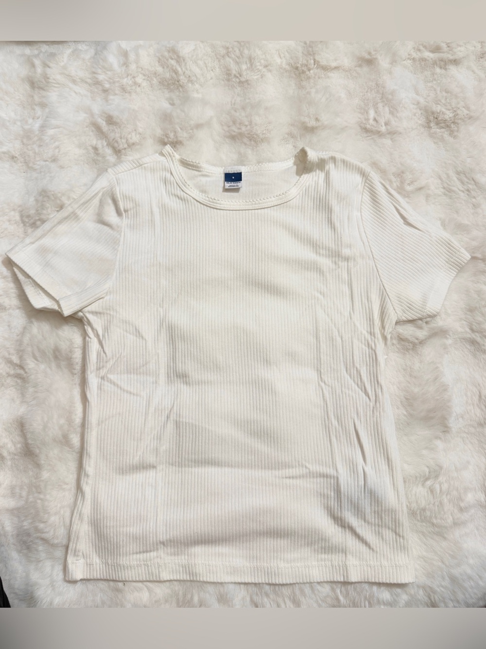 Old Navy White Ribbed Short Sleeve Scoop Neck Top Size S NWOT